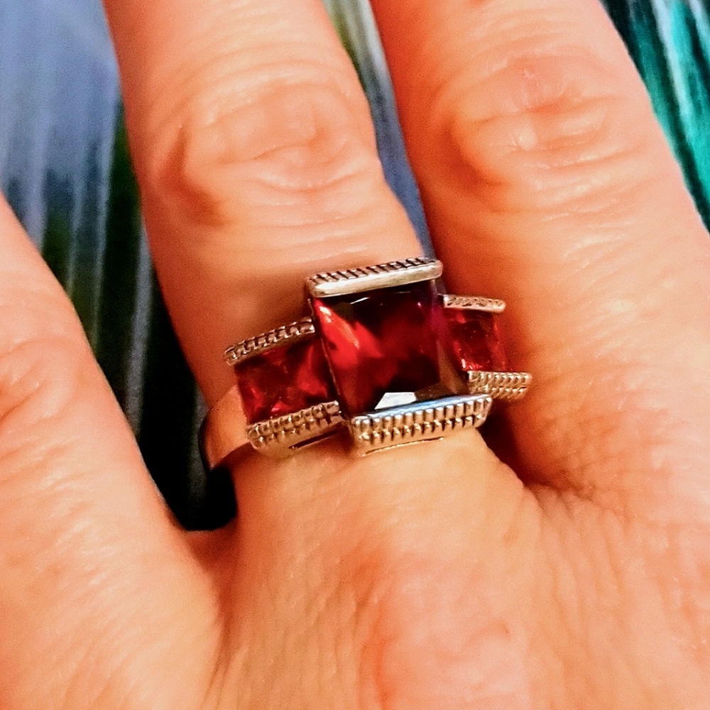 Size 8 - 925 Sterling Silver Ruby Ring - image 2